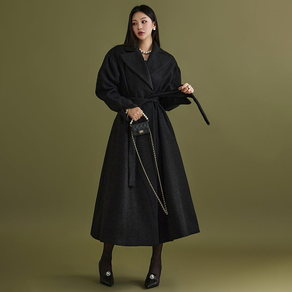 J2057 Wool A-Line Coat With Belt