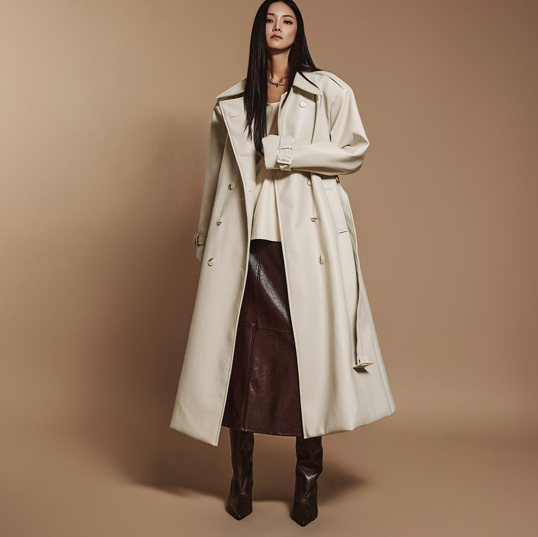 J2413 Leather Trench With Belt