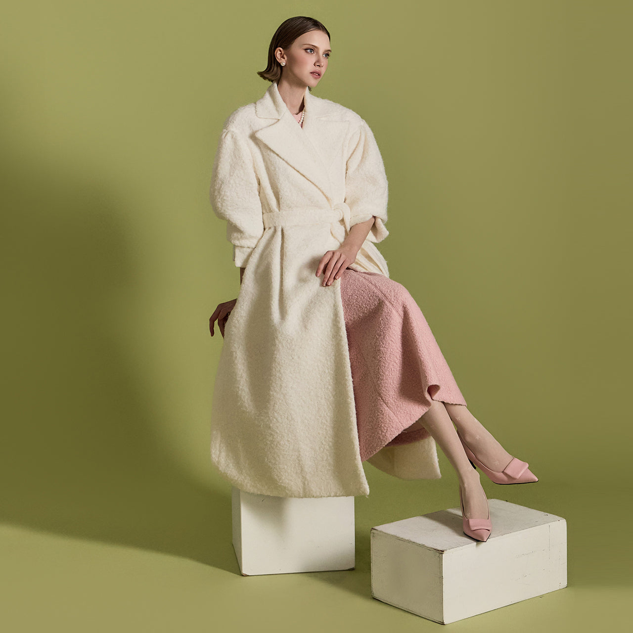 J2057 Wool A-Line Coat With Belt