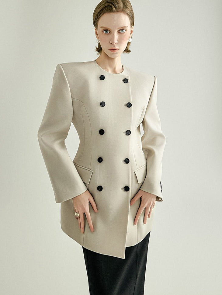 J3280 Double-Button Wool Half Coat