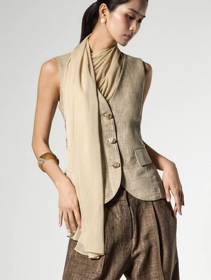 J3202 Linen Scarf Vest