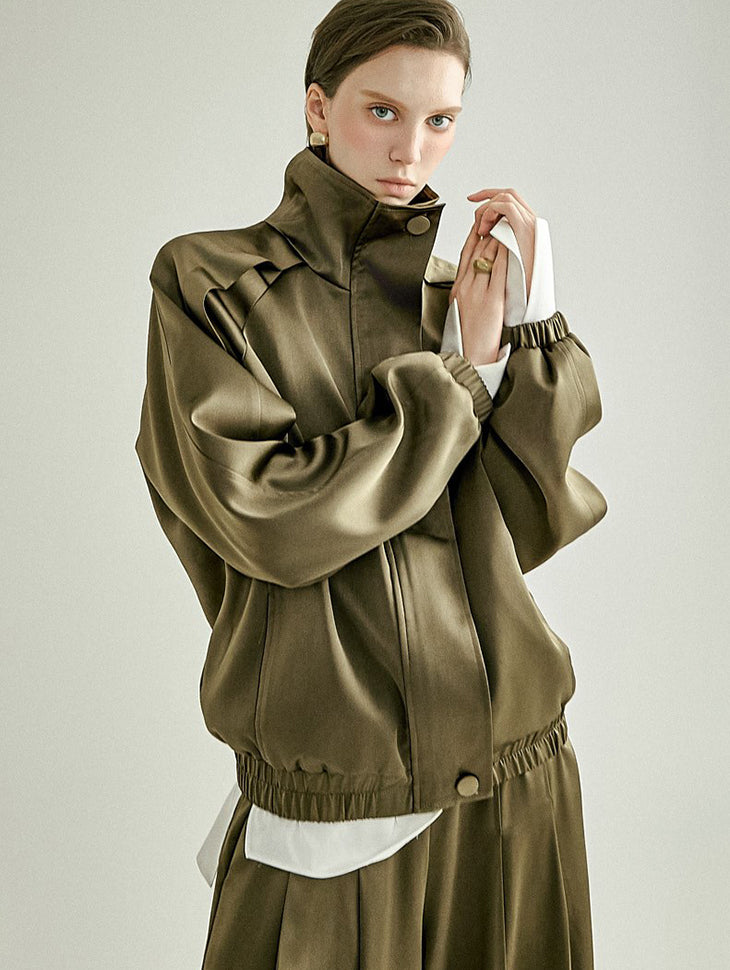 J3268 Satin High-Neck Zip-Up Jumper