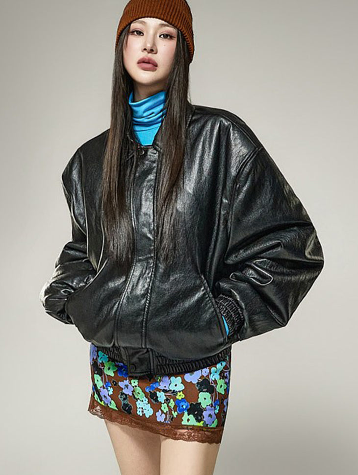 J3324 Leather Zip-Up Jumper