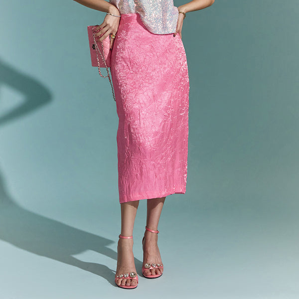 Crinkled Texture Midi Skirt