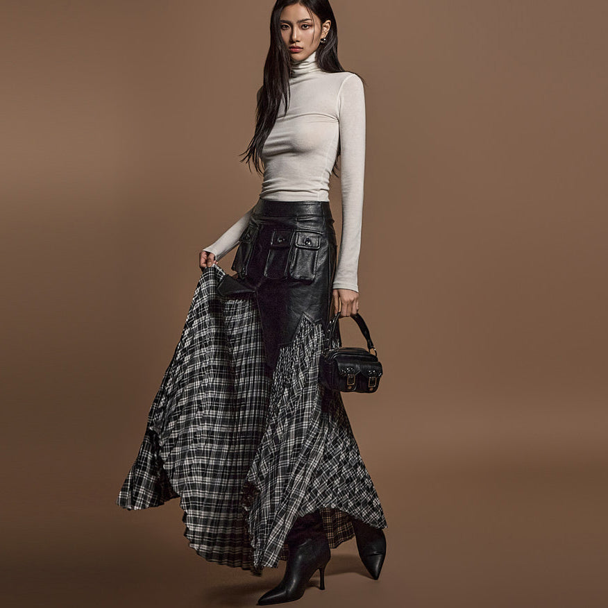 SK2882 Leather Plaid Skirt*Addtional L Size Version*