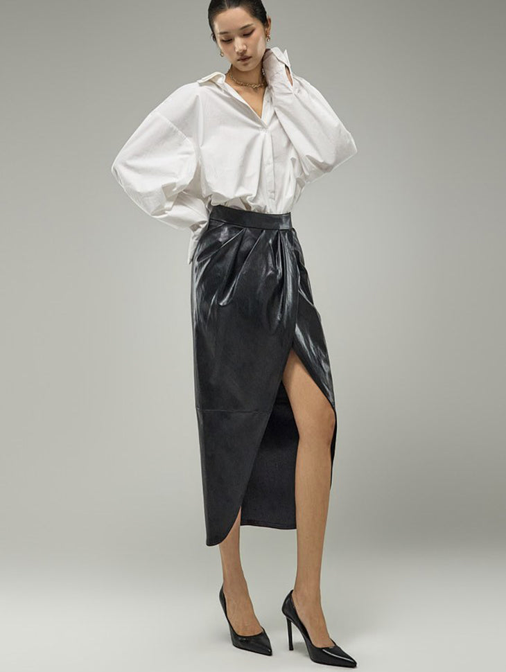 SK9292 Leather Asymmetrical Skirt