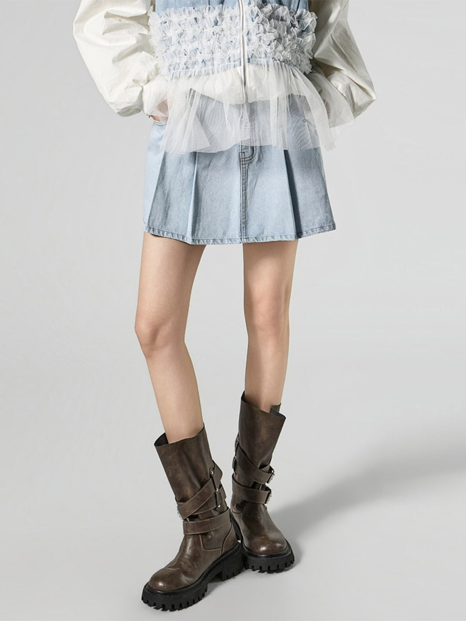 SK3167 Denim Pleated Skirt