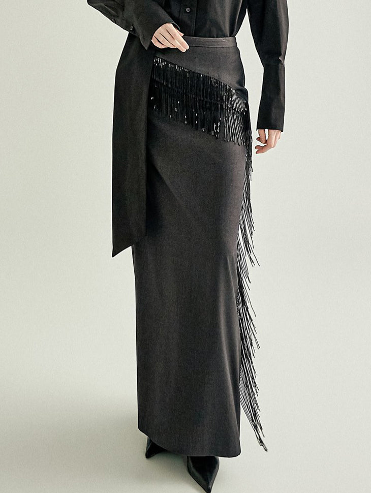 SK3262 Glossy Fringe Skirt