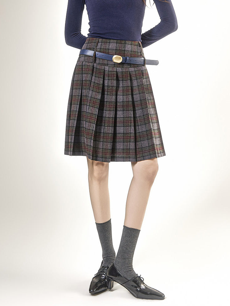 SK3276 Check Pleated Skirt