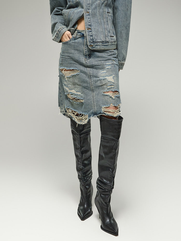 SK3290 Damaged Denim Skirt