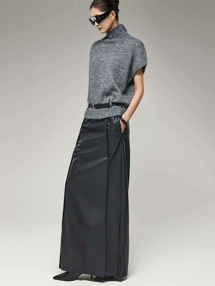 SK3291 Leather Pintuck Skirt