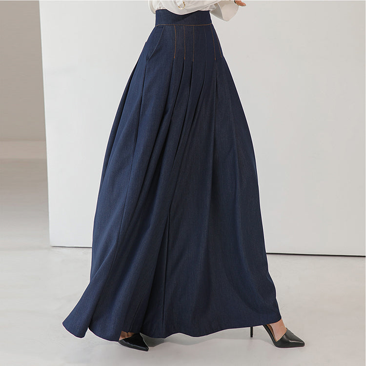 P2689 Pleated Denim Wide Slacks