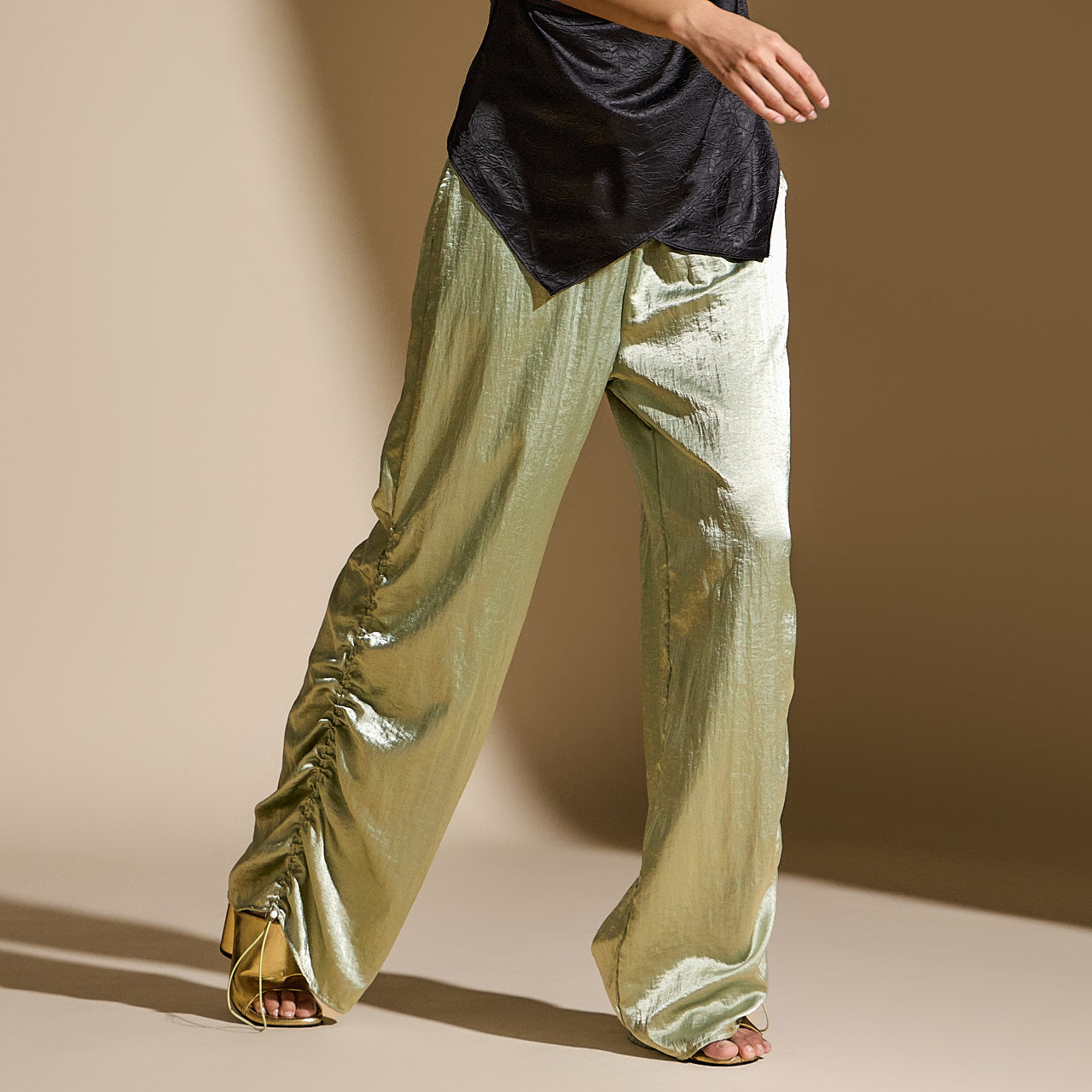 P3229 Metallic Shirring Pants