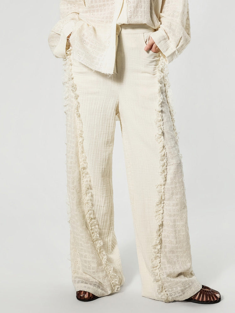 P3801 蕾丝荷叶边长裤