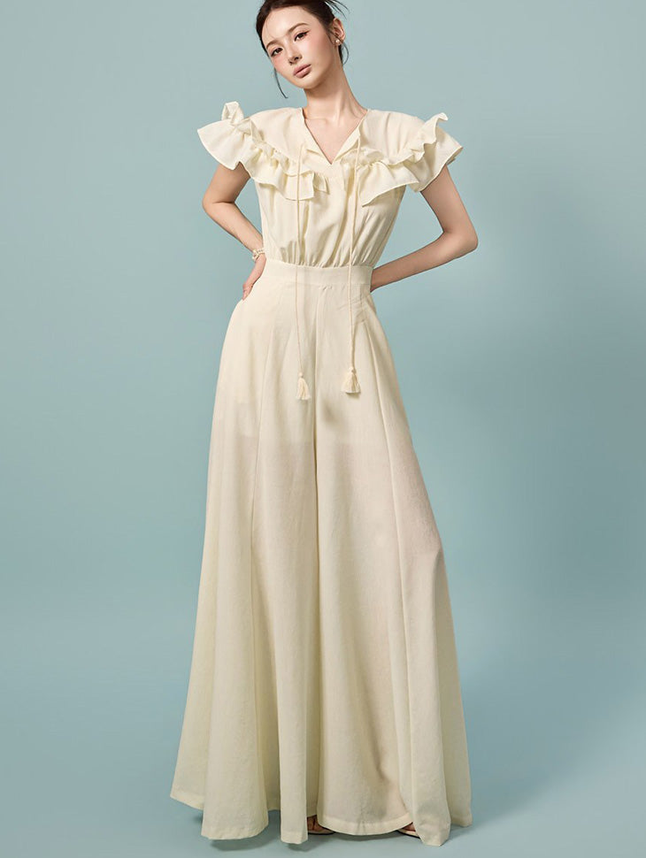 JS064 Ruffle V-Neck Jumpsuit