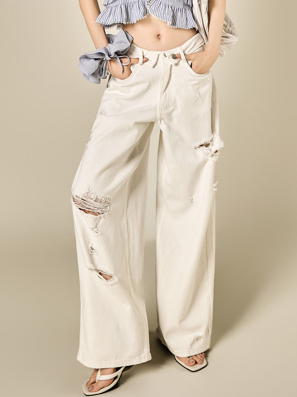 PJ660 Damaged Wide Pants
