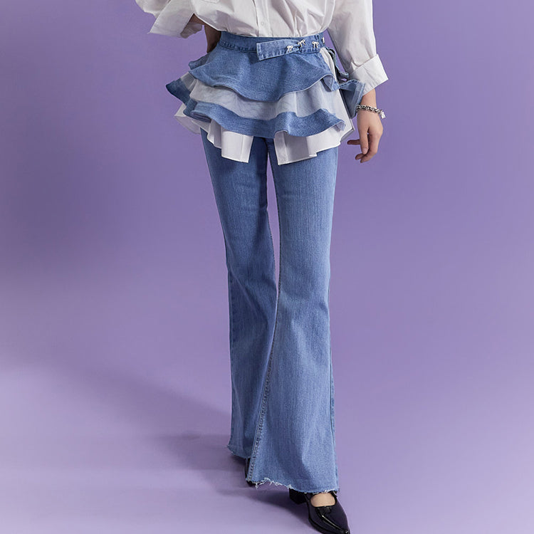 PJ494 Slim Flared Jeans (Skirt Set)