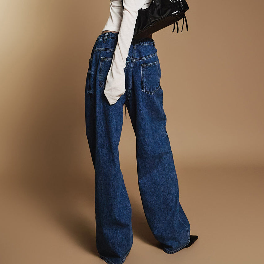 PJ538 Drawstring Wide Jeans