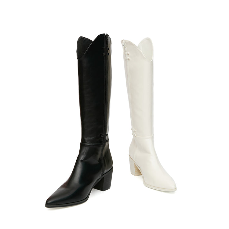 AR-2988 Heeled Long Boots with Pearl Strap