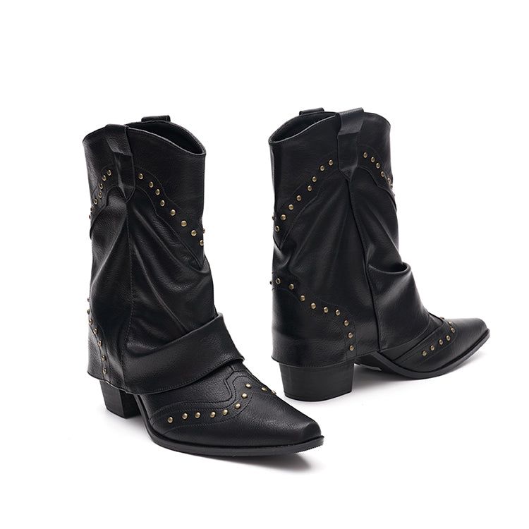 AR-3214 Stud Fold Over Western Middle Boots