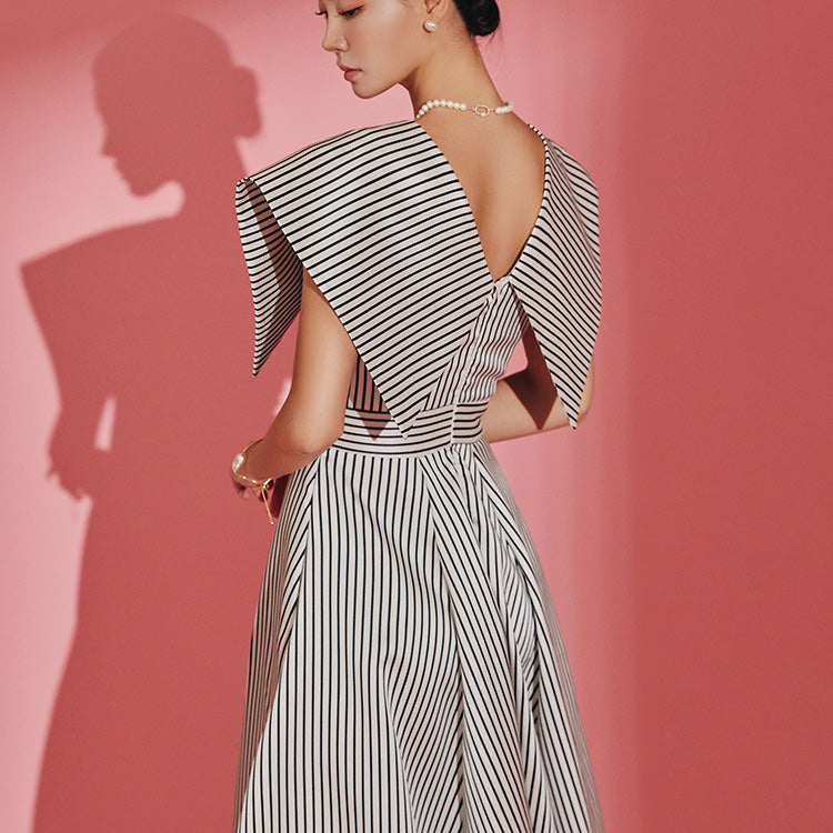 D9426 Big Collar Stripe A-line Dress