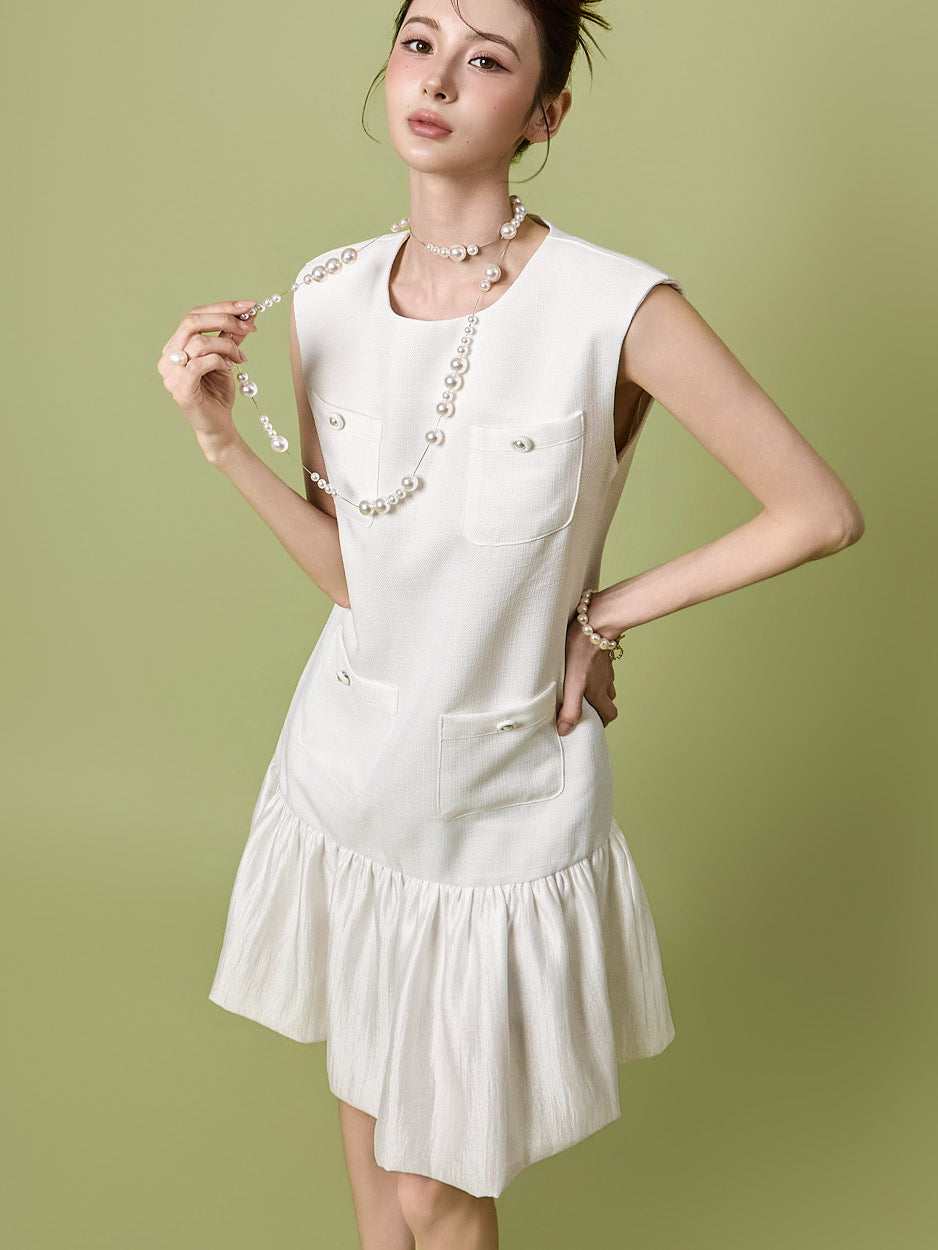 D5539 Tweed Pocket Frill Dress