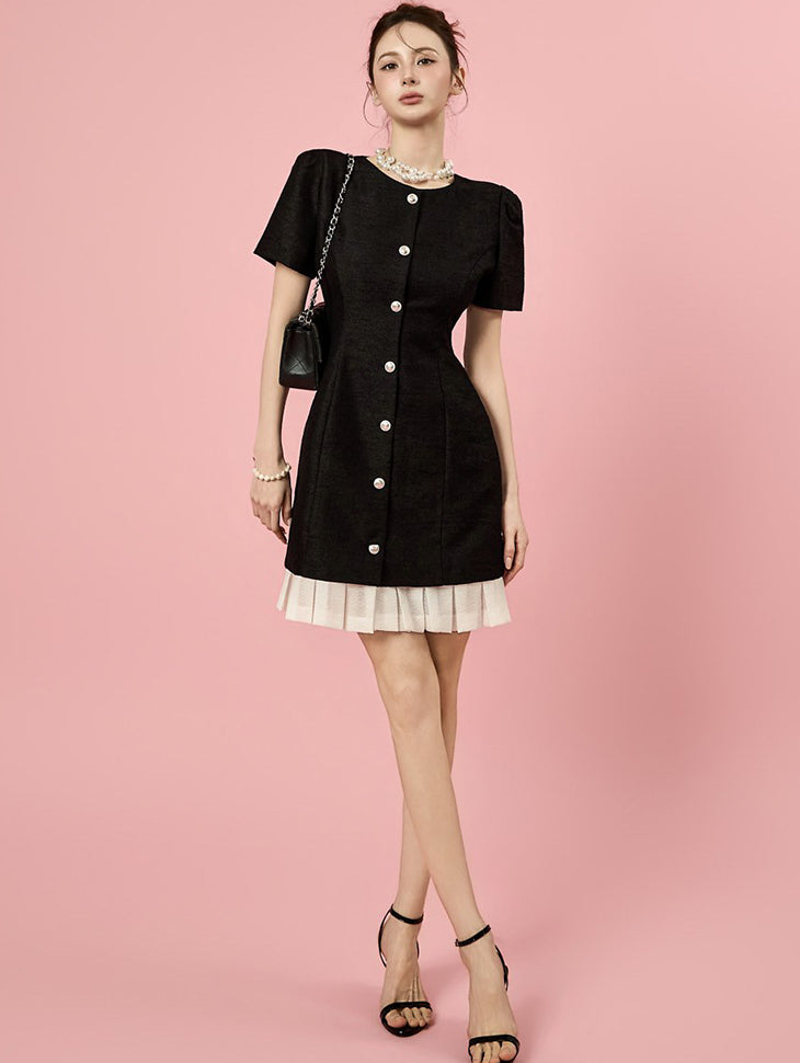 D5540 Tweed Frill Mini Dress