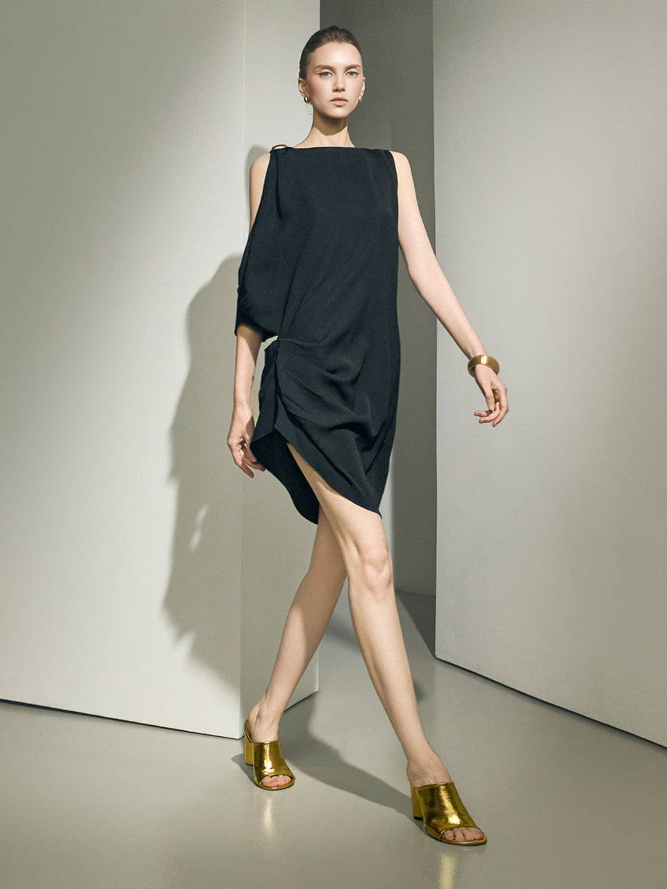 D9642 Asymmetrical Drape Dress