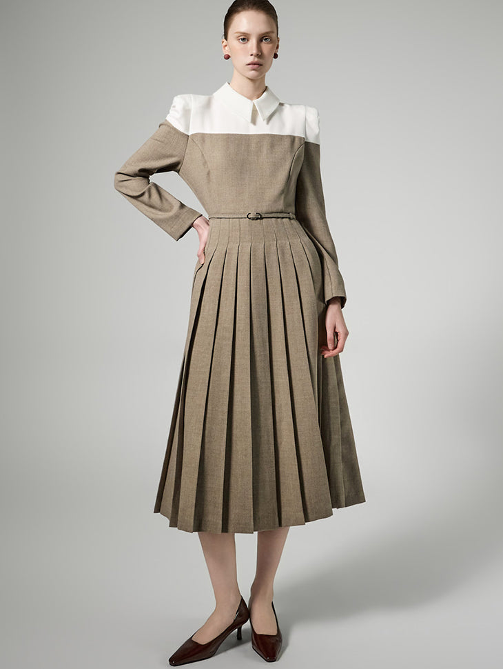 D5454 Two-tone Dress with Belt