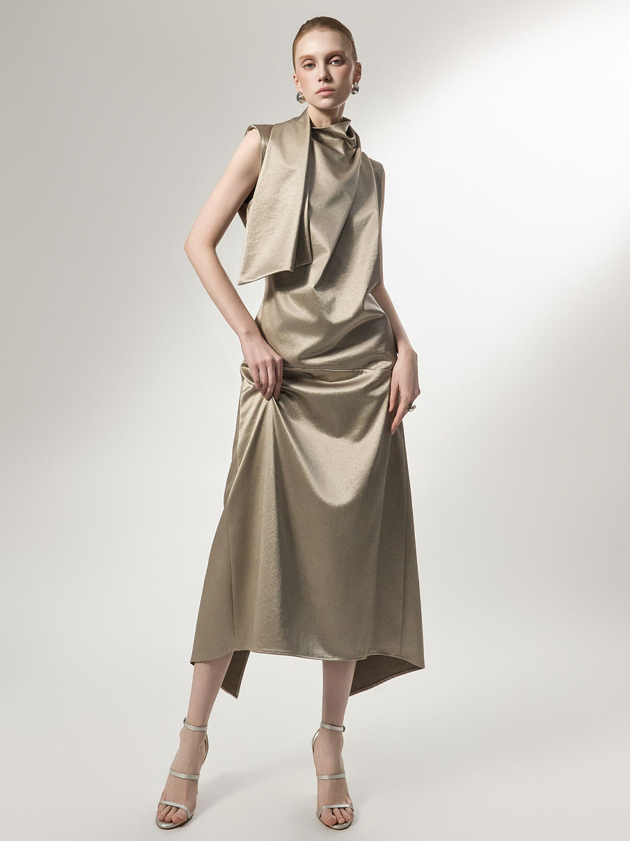 D9596 Drape High-Neck Dress