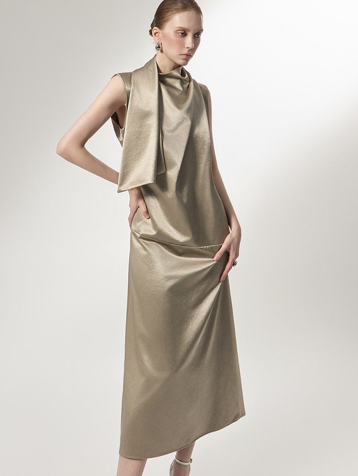 D9596 Drape High-Neck Dress