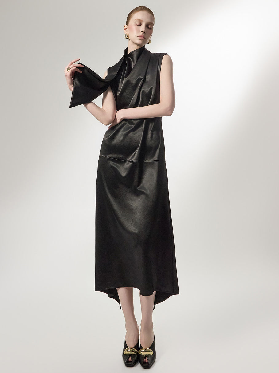 D9596 Drape High-Neck Dress