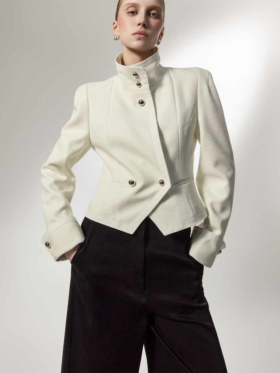 J3119 Tweed High Neck Jacket