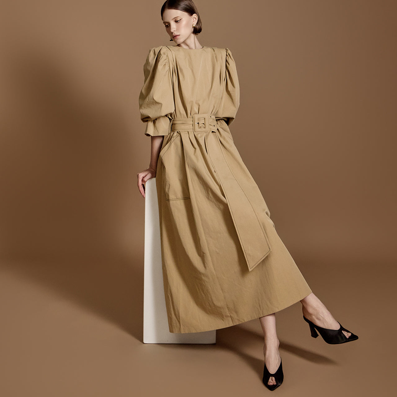 D9457 Belted Trench Dress