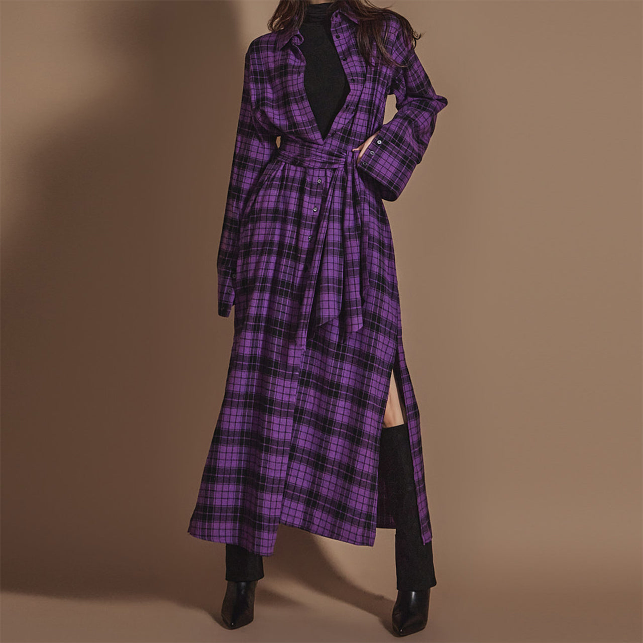 D5112 Plaid Strap Shirt Dress