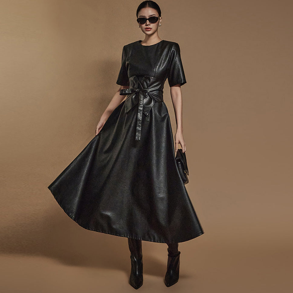 D5109 Leather A-Line Dress