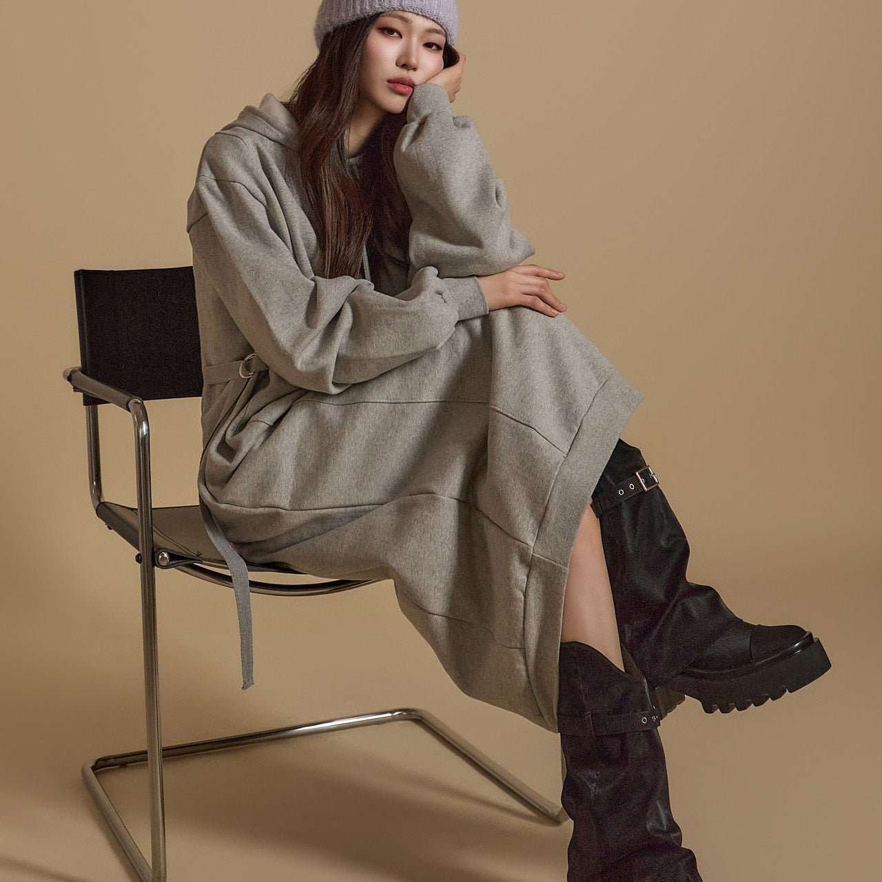 D5171 Fleece-lined Hooded Dress