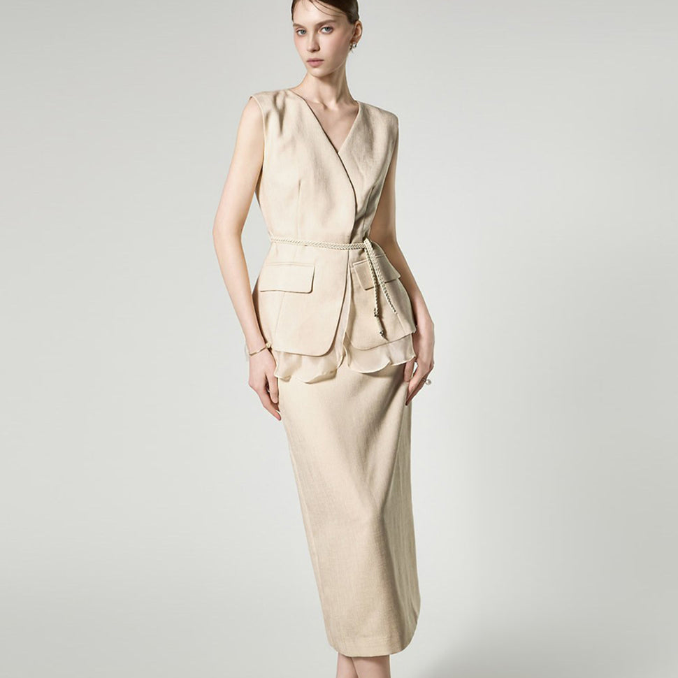 D5520 Peplum Sleeveless Two Piece
