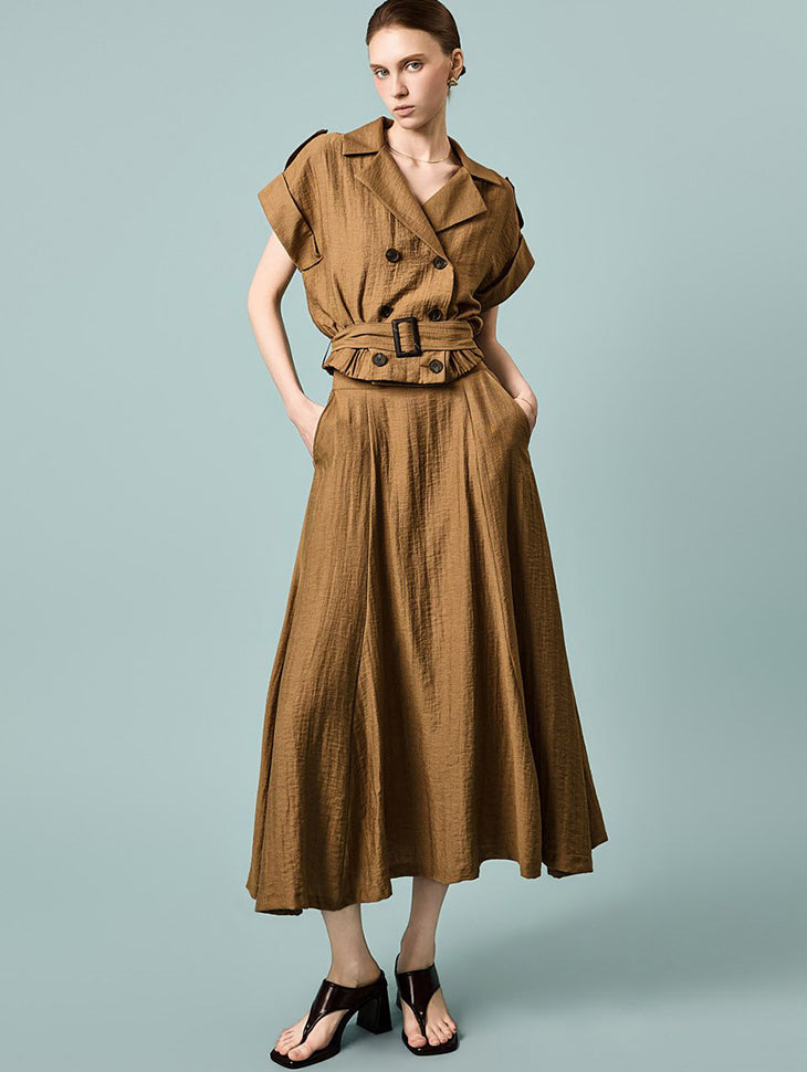 D5554 Linen Belted Two-Piece Set