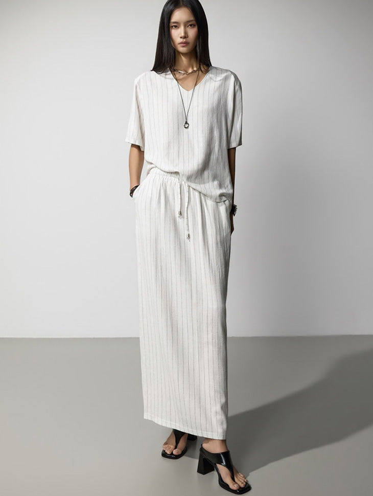 D5656 Striped Linen Two-Piece Set