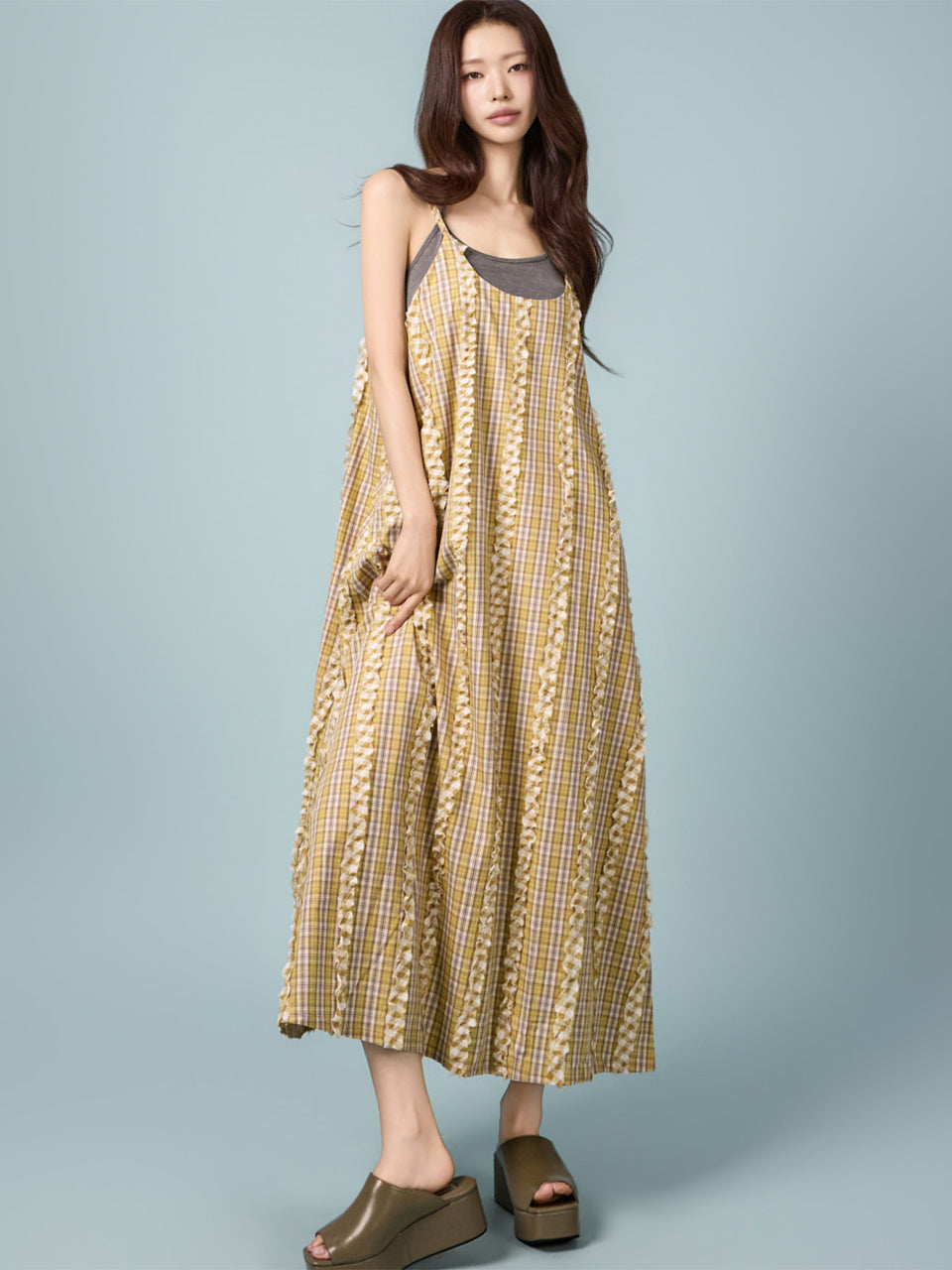 D5662 チェックノースリーブドレス