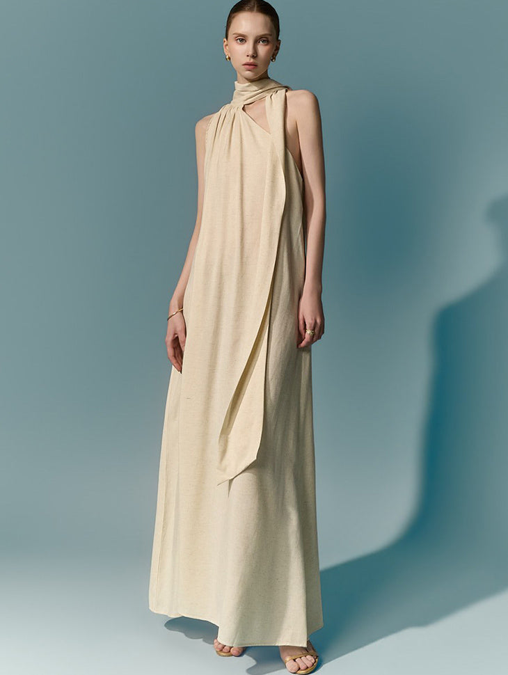 D9630 Scarf Halter Neck Dress