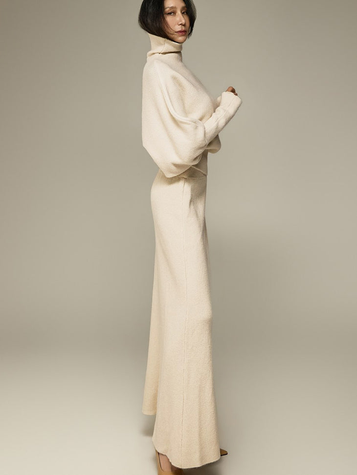 D5711 Knit High-Neck Two-Piece Set