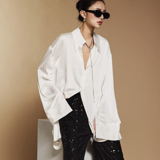 S672 Satin Oversized Fit Shirt