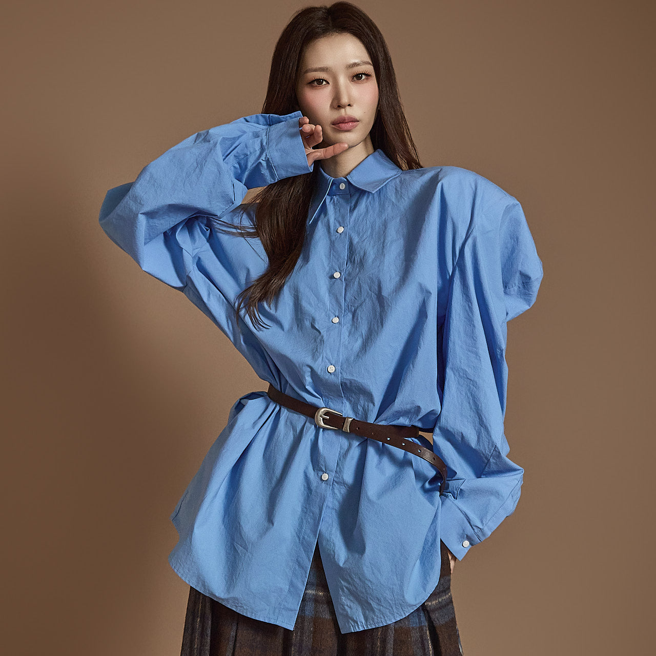 S697 Puff Sleeve Asymmetrical Shirt