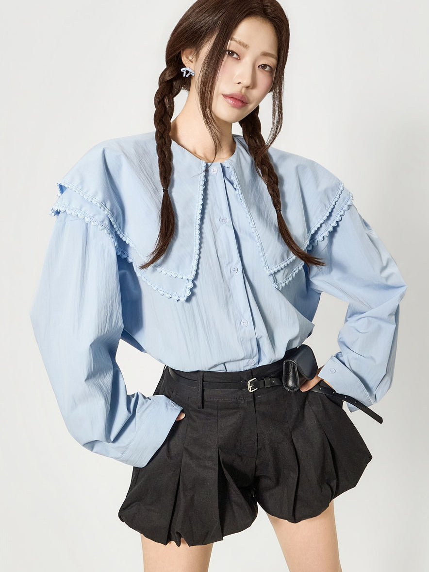 S855 水手领荷叶边衬衫