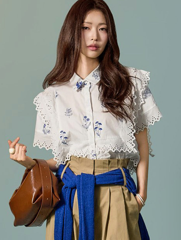 S877 Flower Embroidered Shirts