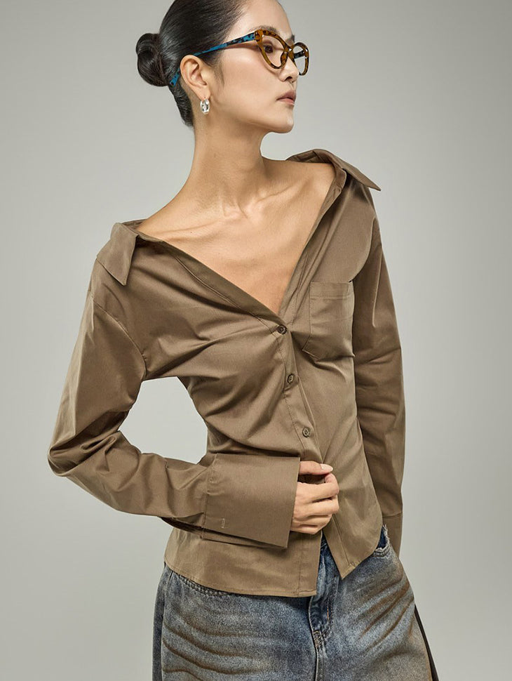 S907 Off-Shoulder Slim Shirts