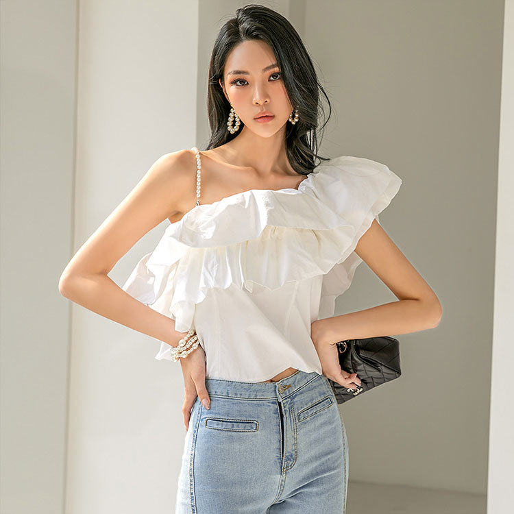 B2737 One Shoulder Pearl Blouse