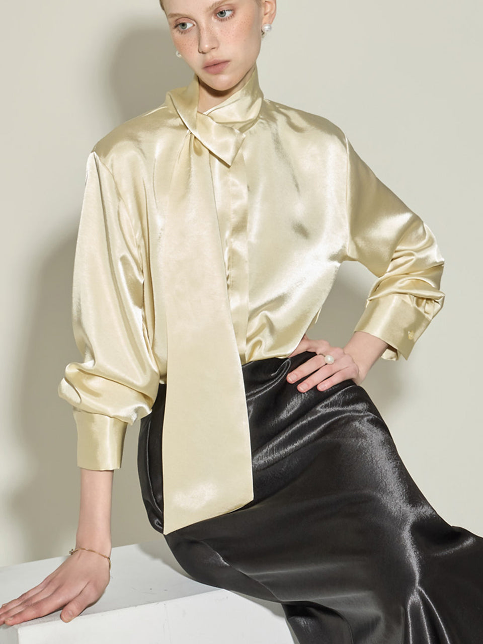 B3162 Satin High Neck Blouse
